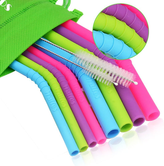 Reusable Silicone Straw - 2 Size Flexible Drinking Bendy Straws for Smoothies/20 & 30 Oz Tumblers, BPA Free (4 Wide Straws + 4 Regular Straw + 2 Cleaning Brushes excluding Storage Bag）