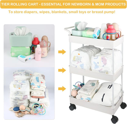 Baby Diaper Caddy, Plastic Movable Cart for Newborn Nursery Essentials Diaper Storage Caddy Organizer for Changing Table & Crib, Easy to Assemble, Beige