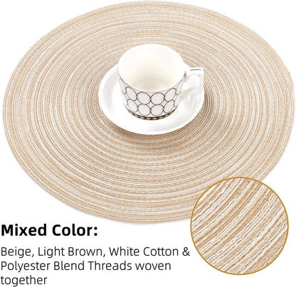 round Braided Placemats Set of 4 round Table Mats for Dining Tables 15 Inch Washable Kitchen Table Place Mats Indoor (Beige, 4)