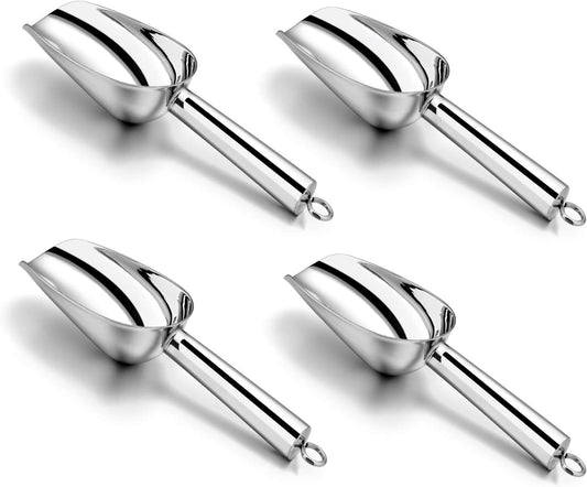 Mini Canister Scoop Set of 4, Stainless Steel Small Candy Ice Scoop for Home Bar Buffet Wedding, Mirror Finish & Elegant Shape, Easy Clean & Dishwasher Safe - Silver, 3 Ounce