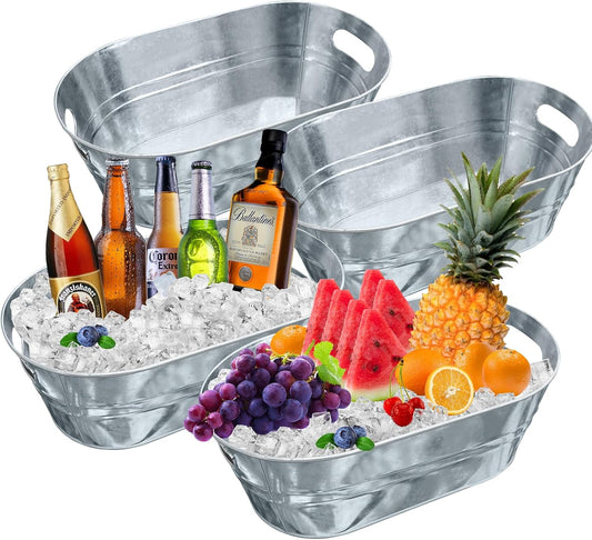 4PCS 4 Gallon Galvanized Tub Champagne Bucketwith Carry Beer Drink Storage Cooler Metal Beverage Ice Tub Galvanized Ice Buckets for Parties and Cocktail Bar Mimosa Bsupplies