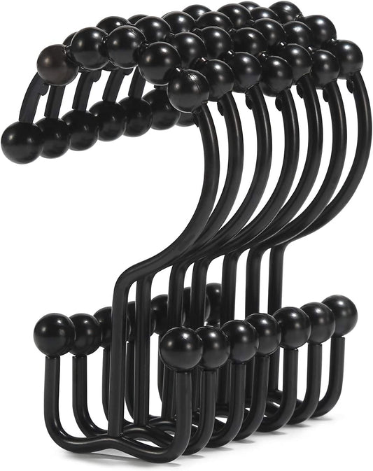 Shower Curtain Hooks,  Shower Curtain Rings, Stainless Steel Black Shower Curtain Hooks, Shower Curtain Rings Rust Proof, Free Sliding Double Shower Hooks for Shower Curtain & Liners (Black)