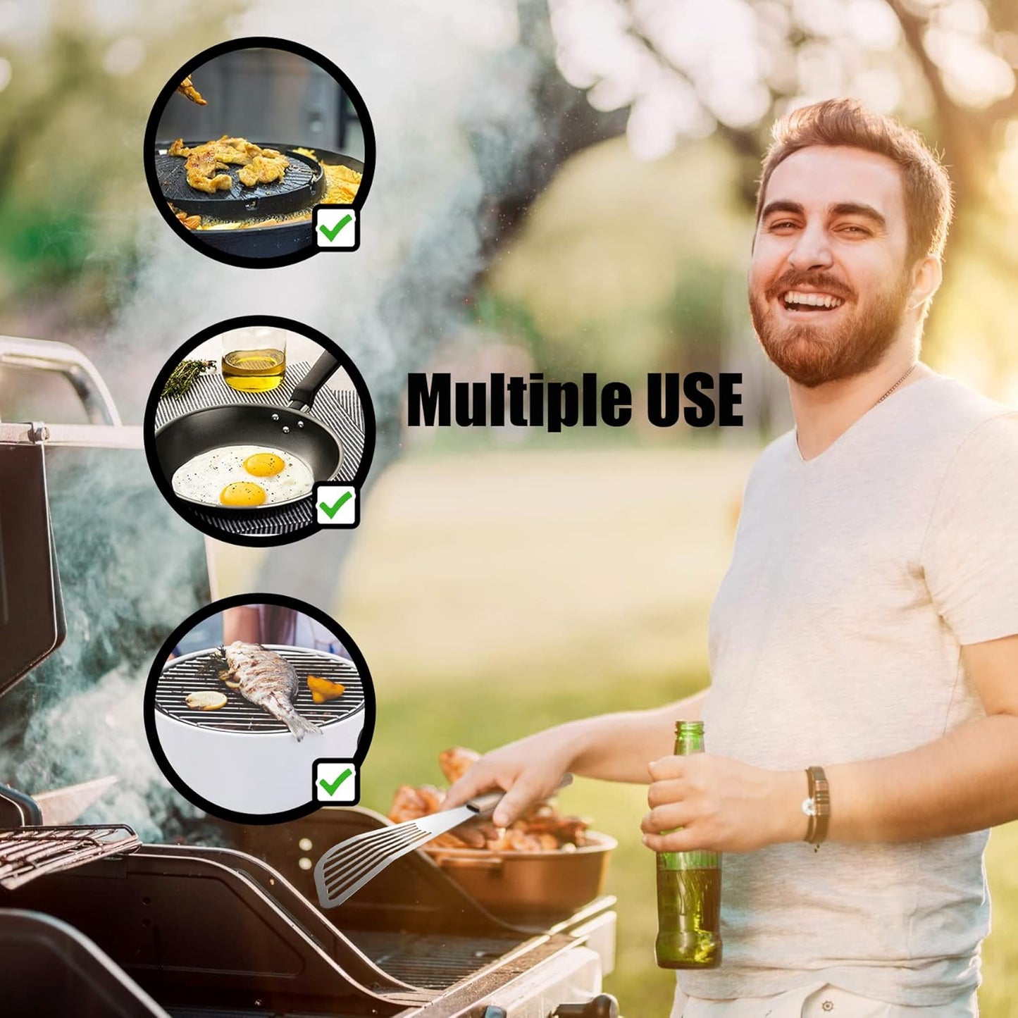 2Pcs Stainless Steel Wooden Handle Fish Spatula, Metal Spatula Flipping Foods