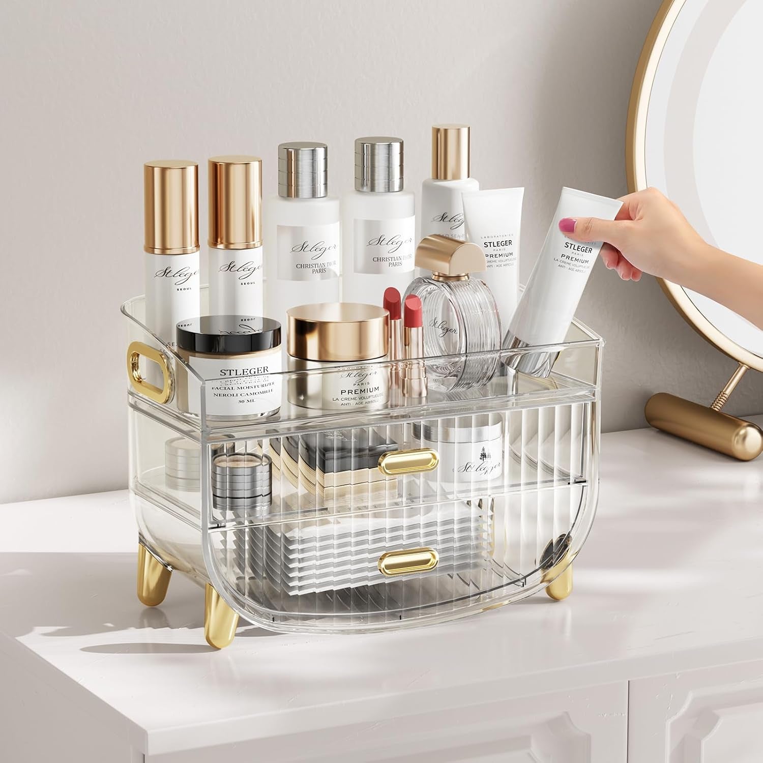 Makeup Organizer with Drawers, Bathroom Counter Organizers and Storage, Transparent Design Keeps Items Visible and Dust-Free, Simple and Stylish for Bath Linen Sets, Vanity, Skincare, Clear