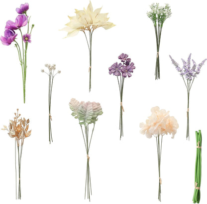 Artificial Greenery Stems Box Set - 45 Pieces of Faux Floral Picks for DIY Bridal Bouquets, Wedding Arrangements, and Table Centerpieces in Lavender and Gold
