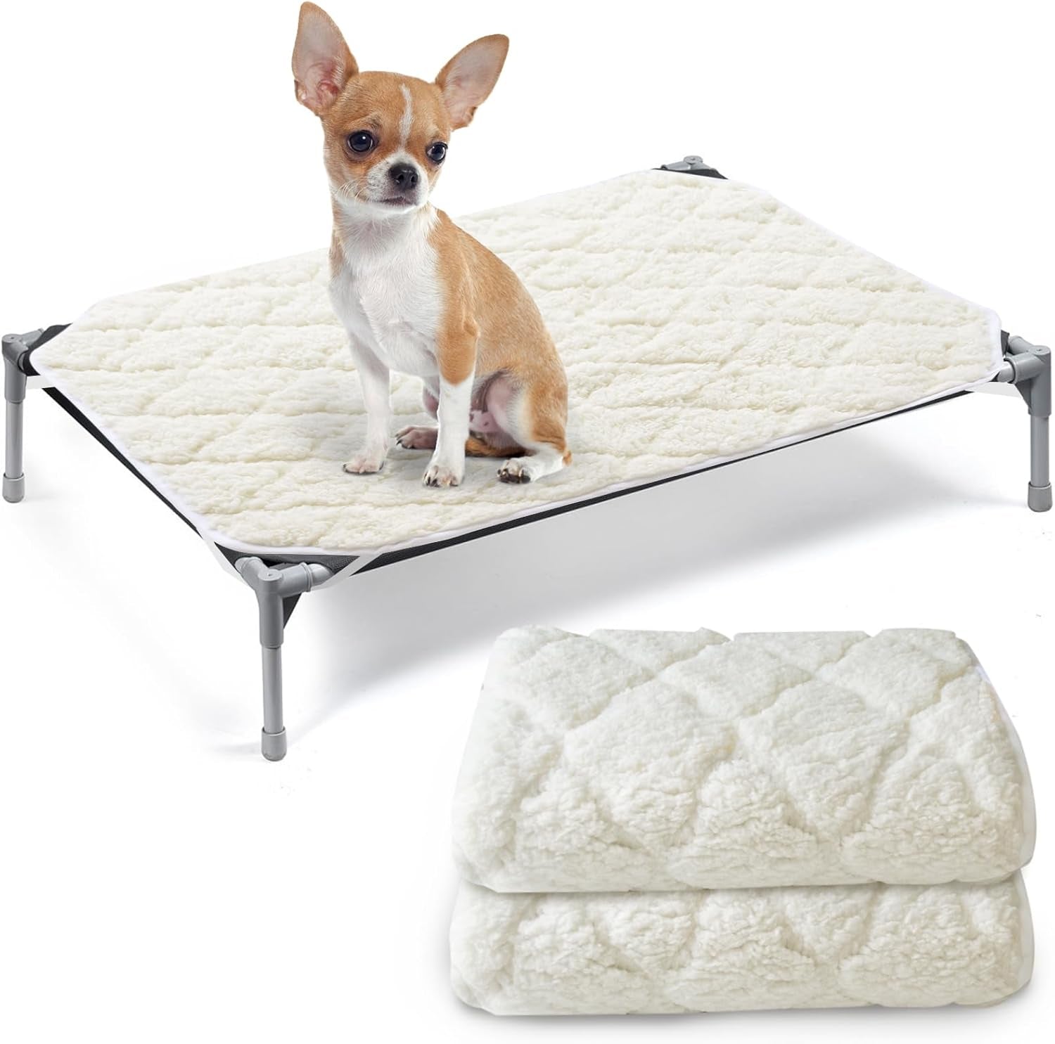 Elevated 2 Pack Soft Plush Dog/Cat Beds Pad, Waterproof with Corner Straps, Machine Washable (Pad Only, Bed Not Included)