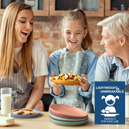 8-Pack 8Inch BPA Free Unbreakable Deep Plastic Plates, Wheat Straw Camping Plates Dishwasher Safe Kitchen Plates Dinnerware Multicolor