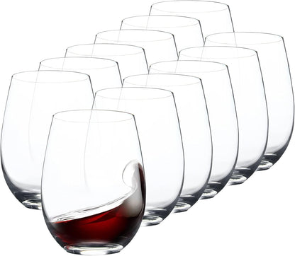 Set of 12 Stemless Wine Glasses, 15 Ounce Smooth Rim Tumblers for Red and White Wine, Dishwasher Safe