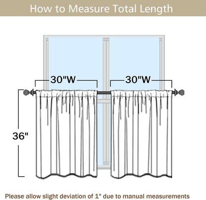 Chenille White Kitchen Curtains 36 Inch Length, Light Filtering Luxury Short Cafe Curtains, Velvet Rod Pocket Half Window Curtain for Bathroom Basement RV Camper, 30Wx36L Inch, 2PCS