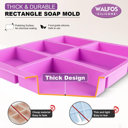 Silicone Soap Molds Set of 3, 6 Cavities Rectangle Silicone Soap Molds for Homemade Craft Soap Mold, Cake,Chocolate ＆ Ice Cube Tray（Blue & Purple ＆ Pink）
