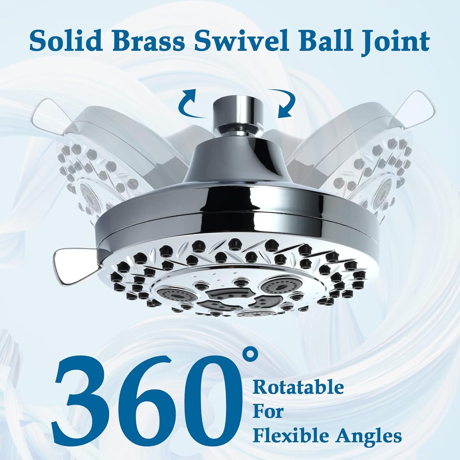 8 Spray Modes Shower Head, 5 Inch High Pressure Shower Heads with 62 Anti-Clogging Nozzles and Adjustable Brass Ball Joint, Chrome Finish, Replacement for Bathroom Showerhead