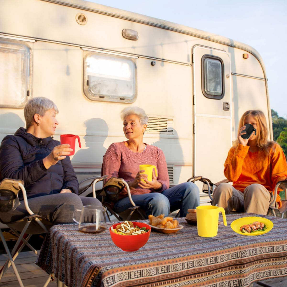 24-Piece Reusable Plastic Dinnerware Set for 6 - Includes Dinner Plates, Dessert Plates, Cereal Bowls, and Cups for Home, Garden, Picnic, and Camping