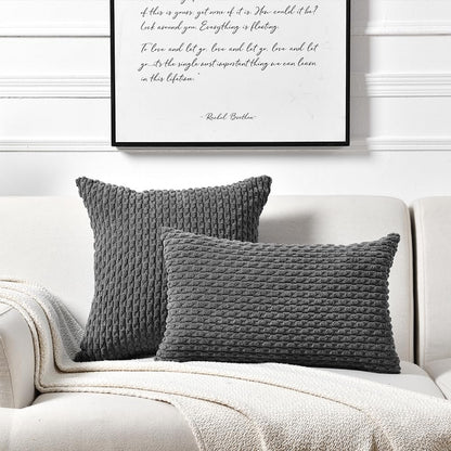 Set of 2 Dark Gray Lumbar Decorative Throw Pillow Covers 12X20 Inch for Couch Living Room Bed Sofa, Modern Farmhouse Boho Home Decor, Soft Plush Grey Corduroy Rectangle Cushion Case