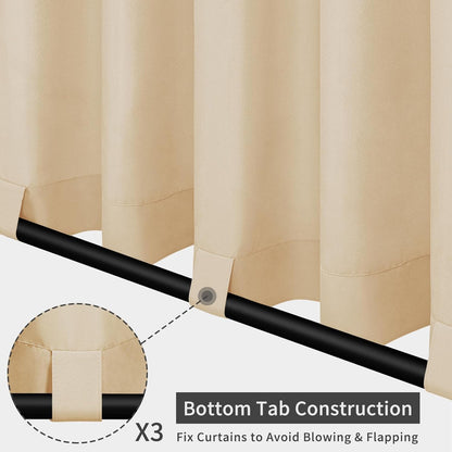 Outdoor Patio Curtains Detachable Tab Top Windproof Weatherproof Curtain for Cabana, Porch, Pergola and Gazebo, Tab Bottom Drape, 2 Panels, 54W X 84L Inch, Beige