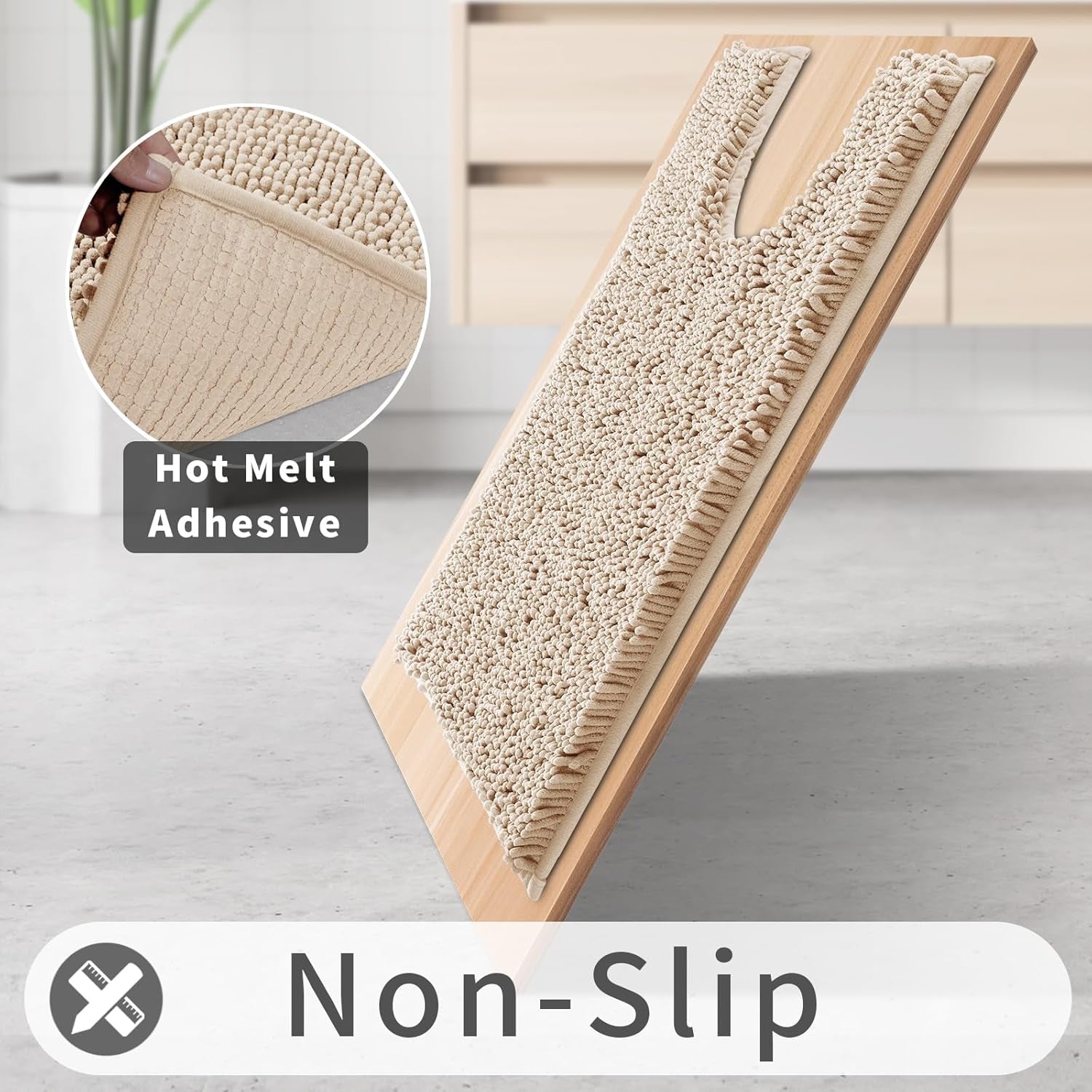 Chenille Toilet Rug U-Shaped Washable - 24"X20" Non Slip Contour Bath Mat - Super Luxury Soft Absorbent Quick Dry Rugs for Bathroom Toilet Base - Light Brown