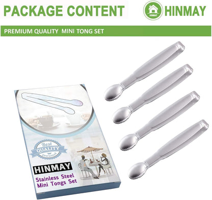 Mini Serving Tongs 5-Inch Stainless Steel Small Appetizer Tongs, Set of 4