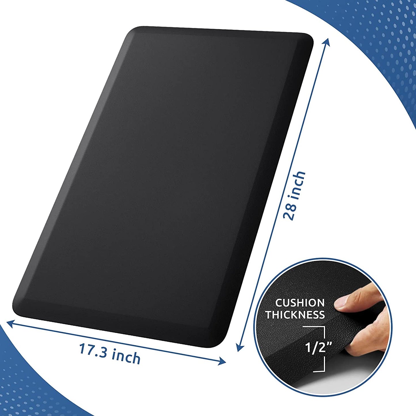 Kitchen Mat Cushioned anti Fatigue Rug 17.3"X28" Waterproof, Non Slip, Standing and Comfort Desk/Floor Mats for House Sink Office (Black)