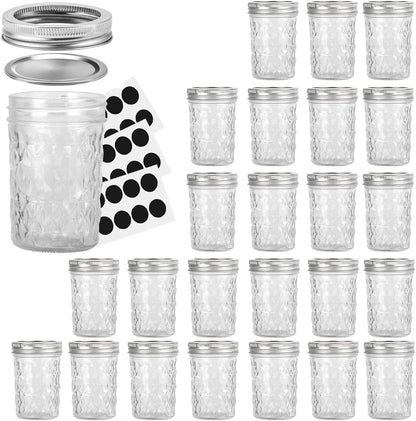 8 oz Mason Jars - 24 Pack Canning Jars with Regular Lids and Bands, Perfect for Jam, Honey, and Event Favors