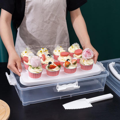 Plastic Cake and Cupcake Carrier Holder, Large Portable Storage Container for Storing 12 Cupcakes or 1 Large Cake, White
