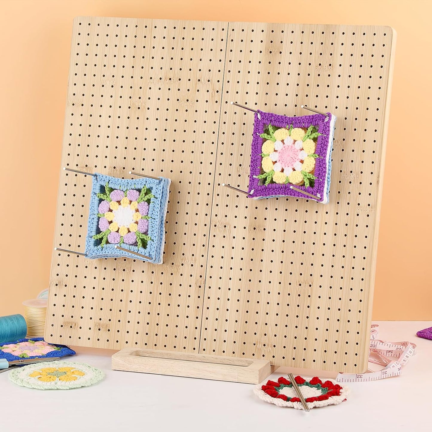 17-Inch Foldable Crochet Blocking Board with 30 Pegs - Handcrafted Wooden Mat for Crochet Projects, Perfect Gift for Crochet Enthusiasts