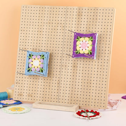 17-Inch Foldable Crochet Blocking Board with 30 Pegs - Handcrafted Wooden Mat for Crochet Projects, Perfect Gift for Crochet Enthusiasts