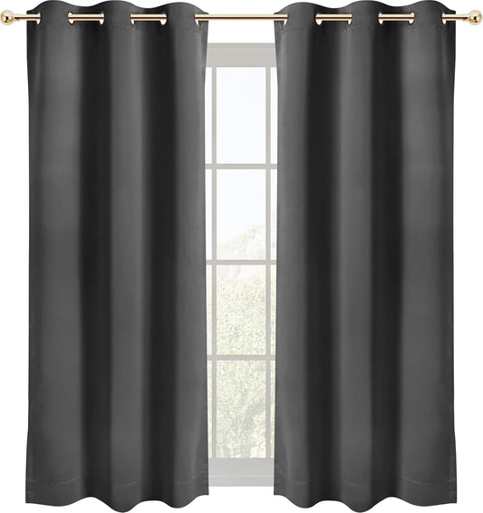 Blackout Curtains for Bedroom, Grommet Window Curtains 63 Inch Length 2 Panels Thermal Insulated Drapes for Living Room (Grey, 42W X 63L Inches)