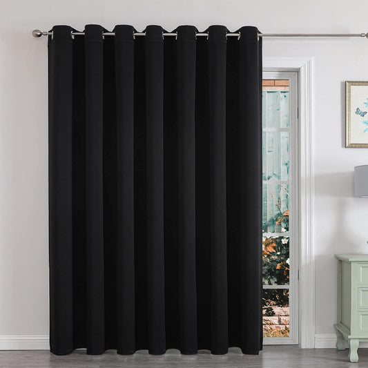 Blackout Patio Sliding Door Curtains - 84 Inches Long, Grommet Privacy Room Divider, Extra Wide Thermal Blackout Drapes for Bedroom and Living Room (Black, 100Wx84L, 1 Panel)