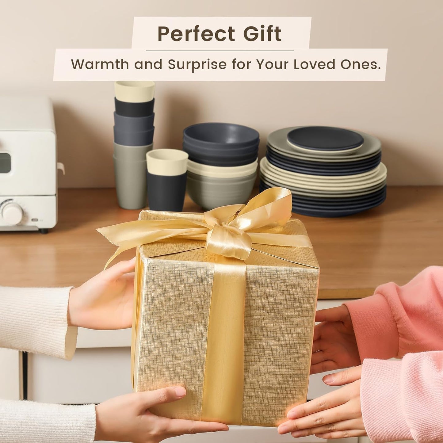 40-Piece Kitchen Wheat Straw Dinnerware Set - Includes Dinner Plates, Cereal Bowls, and Cups, Microwave and Dishwasher Safe, Unbreakable for Parties and Outdoor Use (Grey Stone)