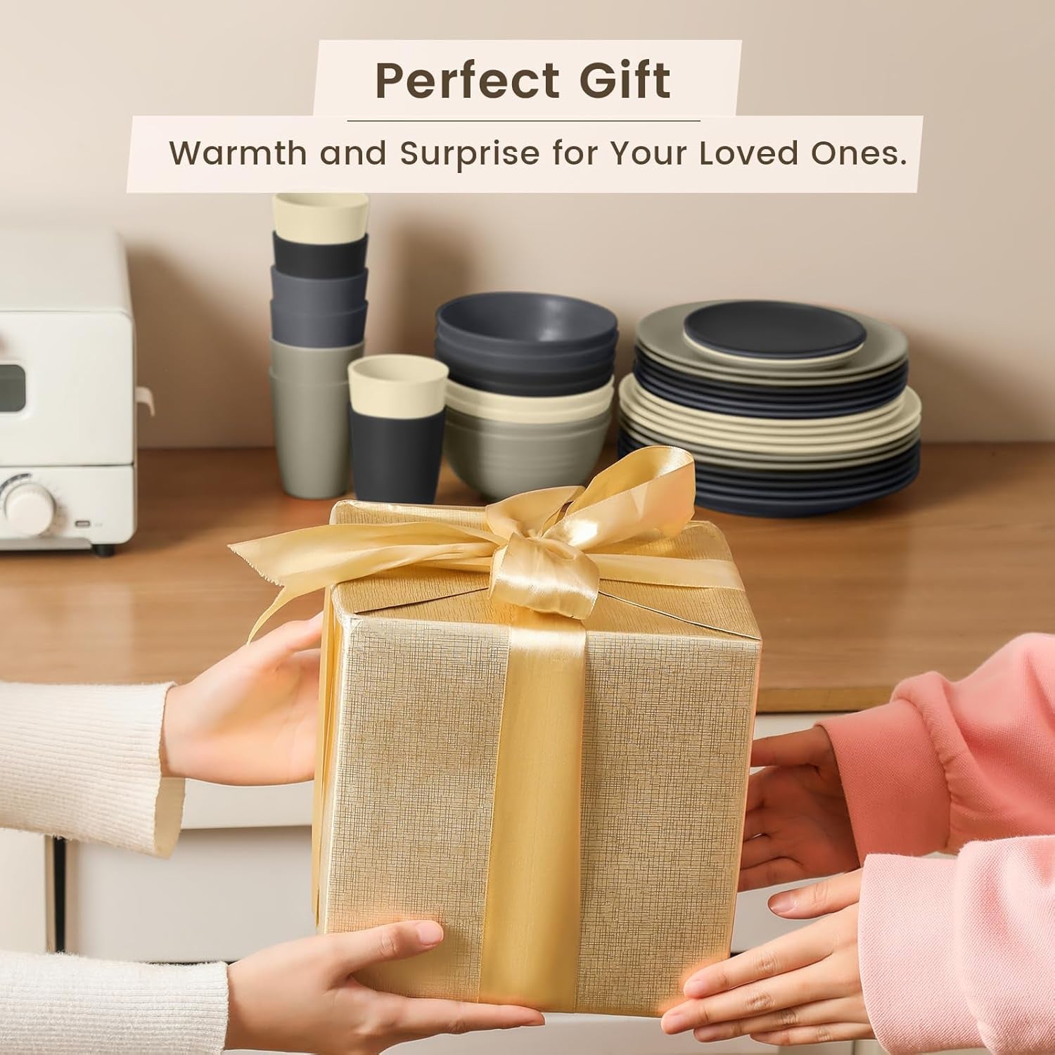 40-Piece Kitchen Wheat Straw Dinnerware Set - Includes Dinner Plates, Cereal Bowls, and Cups, Microwave and Dishwasher Safe, Unbreakable for Parties and Outdoor Use (Grey Stone)