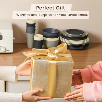 40-Piece Kitchen Wheat Straw Dinnerware Set - Includes Dinner Plates, Cereal Bowls, and Cups, Microwave and Dishwasher Safe, Unbreakable for Parties and Outdoor Use (Grey Stone)