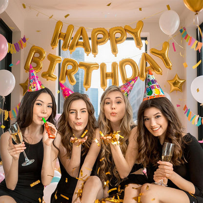 Gold Happy Birthday Banner Metallic, Gold Birthday Balloons, 13Pcs Mylar Foil Letters Balloons, Inflatable Party Decor, Golden Happy Birthday Sign Party Decorations for Women, Globos De Cumpleaños