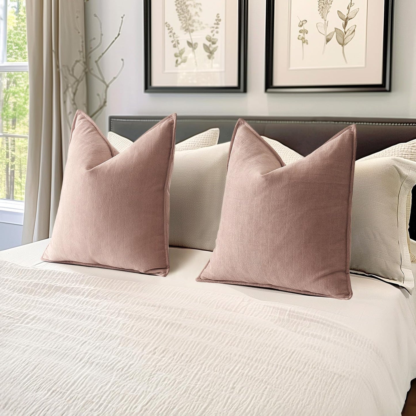 Pack of 2 Blush Pink Decorative Pillow Covers 18X18 Inch Soft Chenille Luxurious Couch Throw Pillows Farmhouse Cushion Covers with Elegant Design for Sofa Bedroom Living Room Home Decor