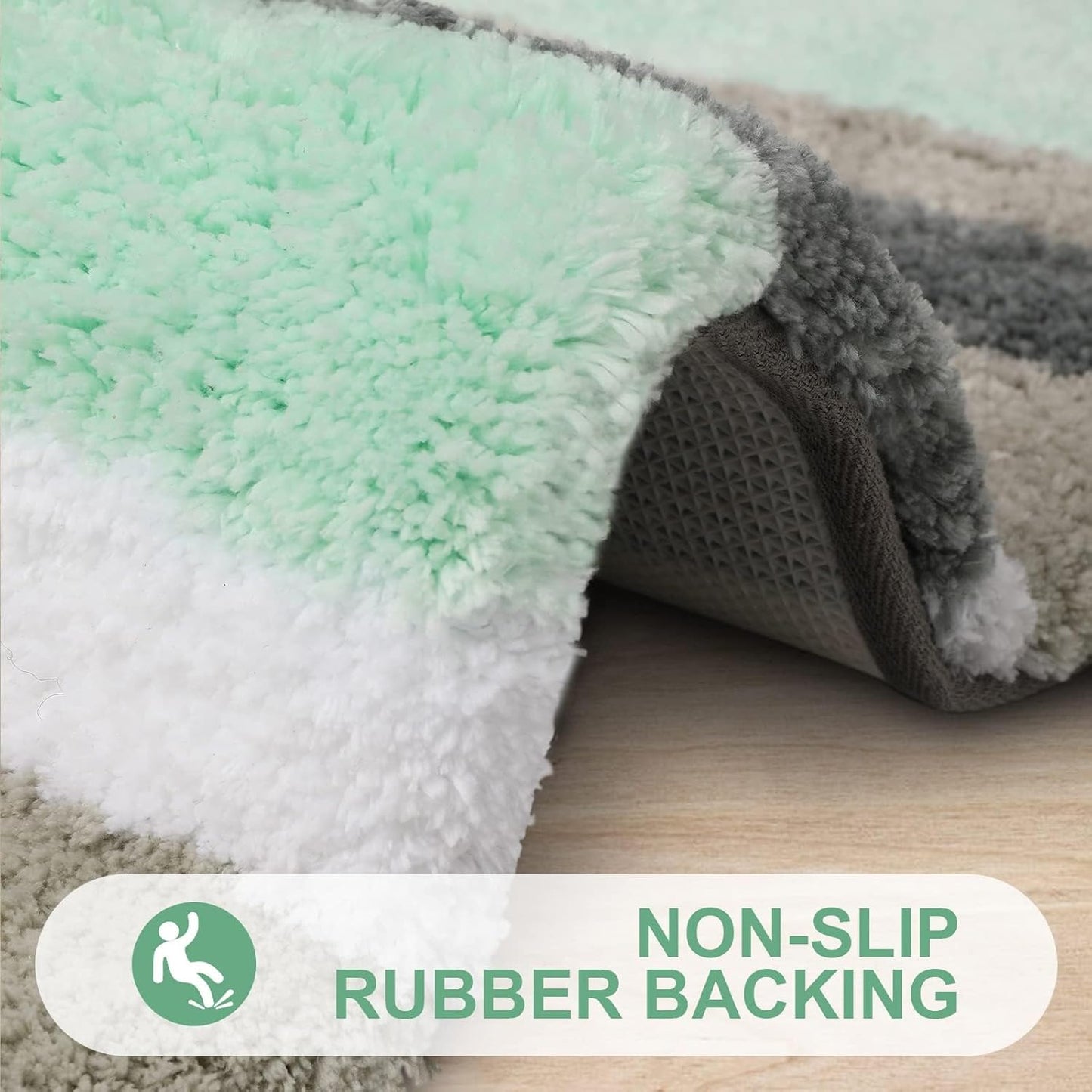 Microfiber Striped Bathroom Rugs Bath Mat, Extra Thick, Soft and Shaggy, Absorbent, Machine Washable, Anti-Slip Bath Rugs for Bathroom, Tub and Shower, 24X20, Green-Grey