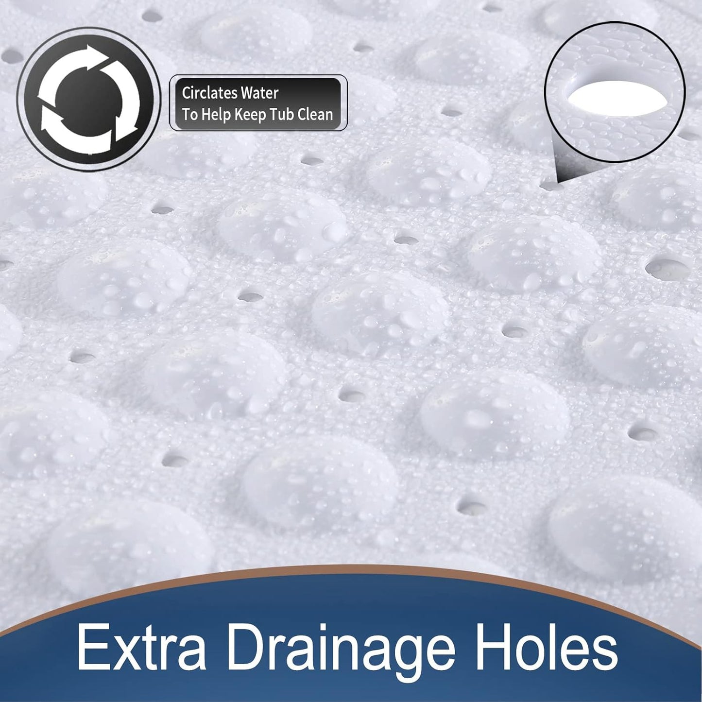 Original Bathtub Mat Non Slip, Extra Long Mat for Tub with Big Suction Cups and Drain Holes, Machine Washable Tub Shower Mats for Bathroom 16 X 40 Inches, Phthalate Latex Free, White
