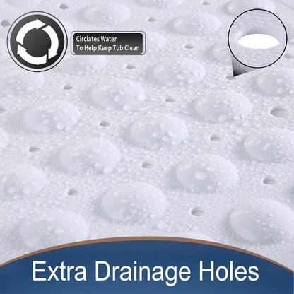 Original Bathtub Mat Non Slip, Extra Long Mat for Tub with Big Suction Cups and Drain Holes, Machine Washable Tub Shower Mats for Bathroom 16 X 40 Inches, Phthalate Latex Free, White