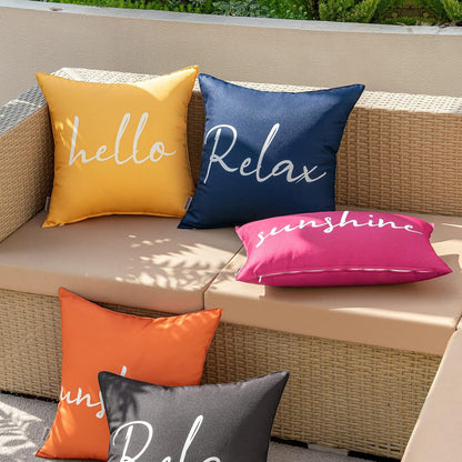 Outdoor Waterproof Throw Pillow Covers Set of 2 Hello Sunshine Decorative Outdoor Square Pillowcases for Chair Patio Garden Couch Tent Balcony Sofa Hot Pink 20X20 Inch