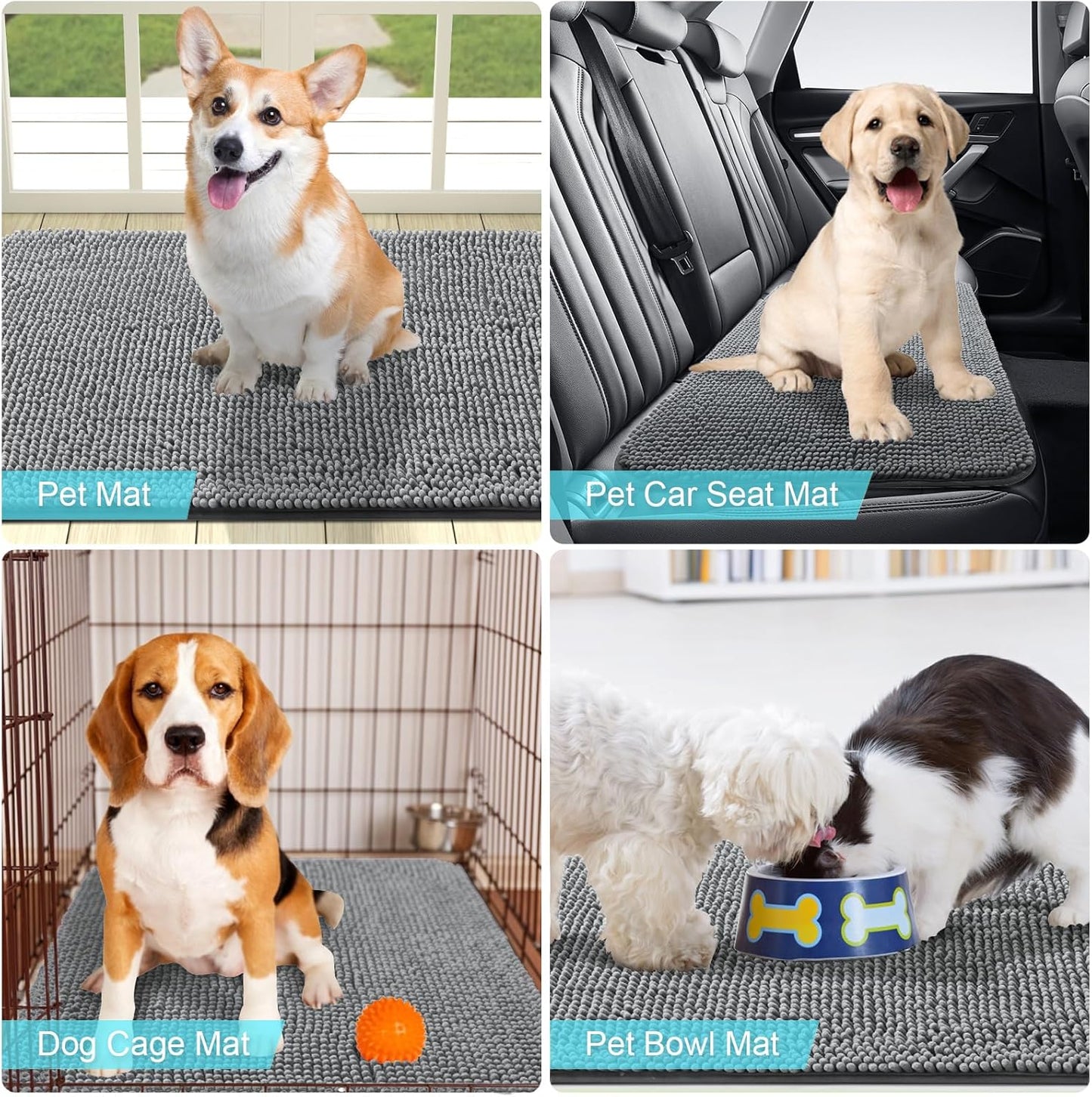 Dog Door Mat Bundle: Grey (30X20 In) & Black (32X20 In) Geometric Doormats