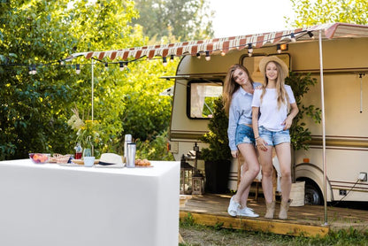 2 Packs Rectangle Fitted Tablecloth, 6 Foot Washable Fabric Table Cloth, Waterproof Polyester Table Cover for Party, Trade Show, Outdoor and Indoor (White, 30" X 72")