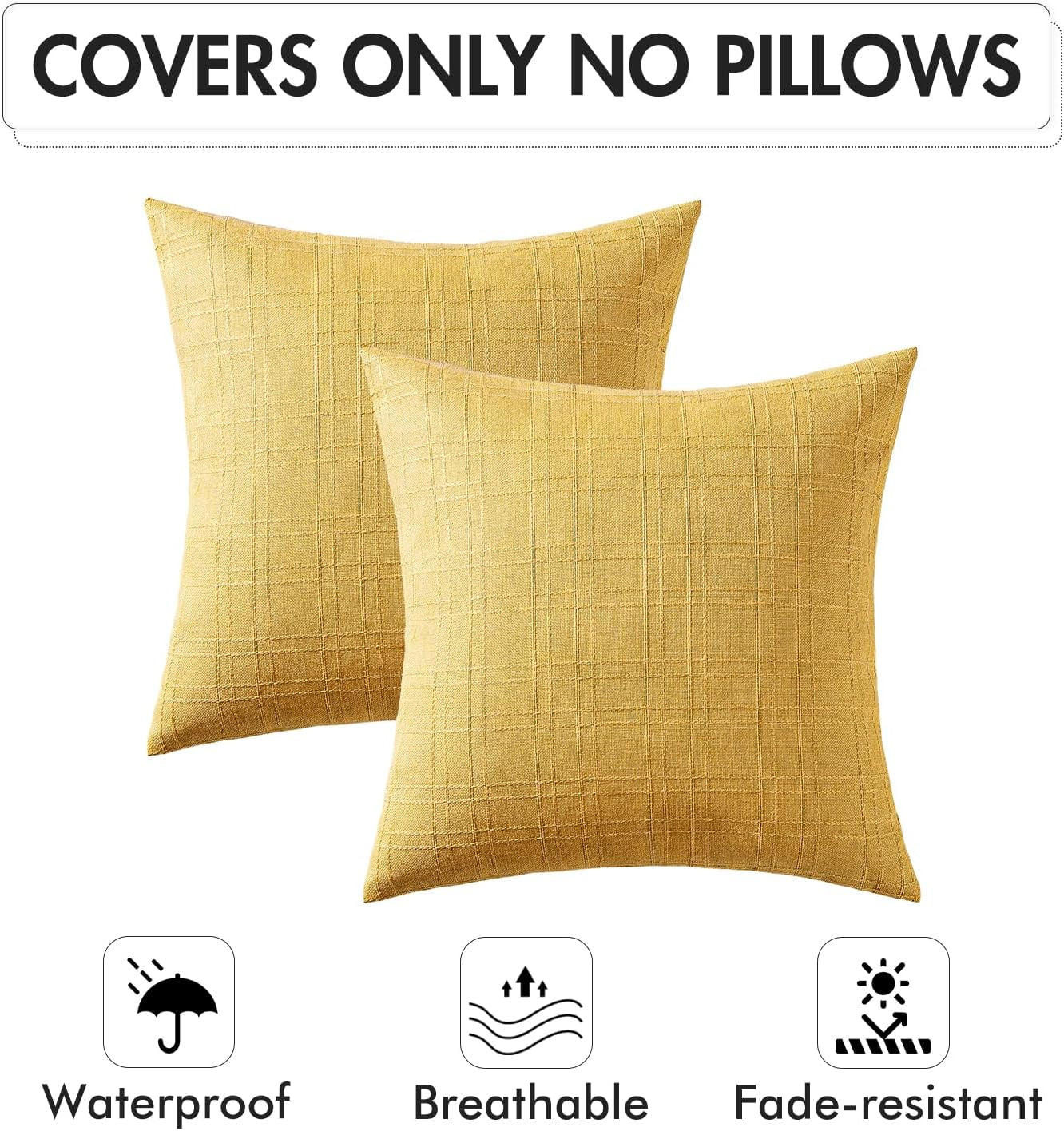 Outdoor Waterproof Throw Pillow Covers Decorative Farmhouse Water Resistant Cushion Covers for Tent Patio Garden Couch Sofa Pack of 2, 18X18 Inch Yellow