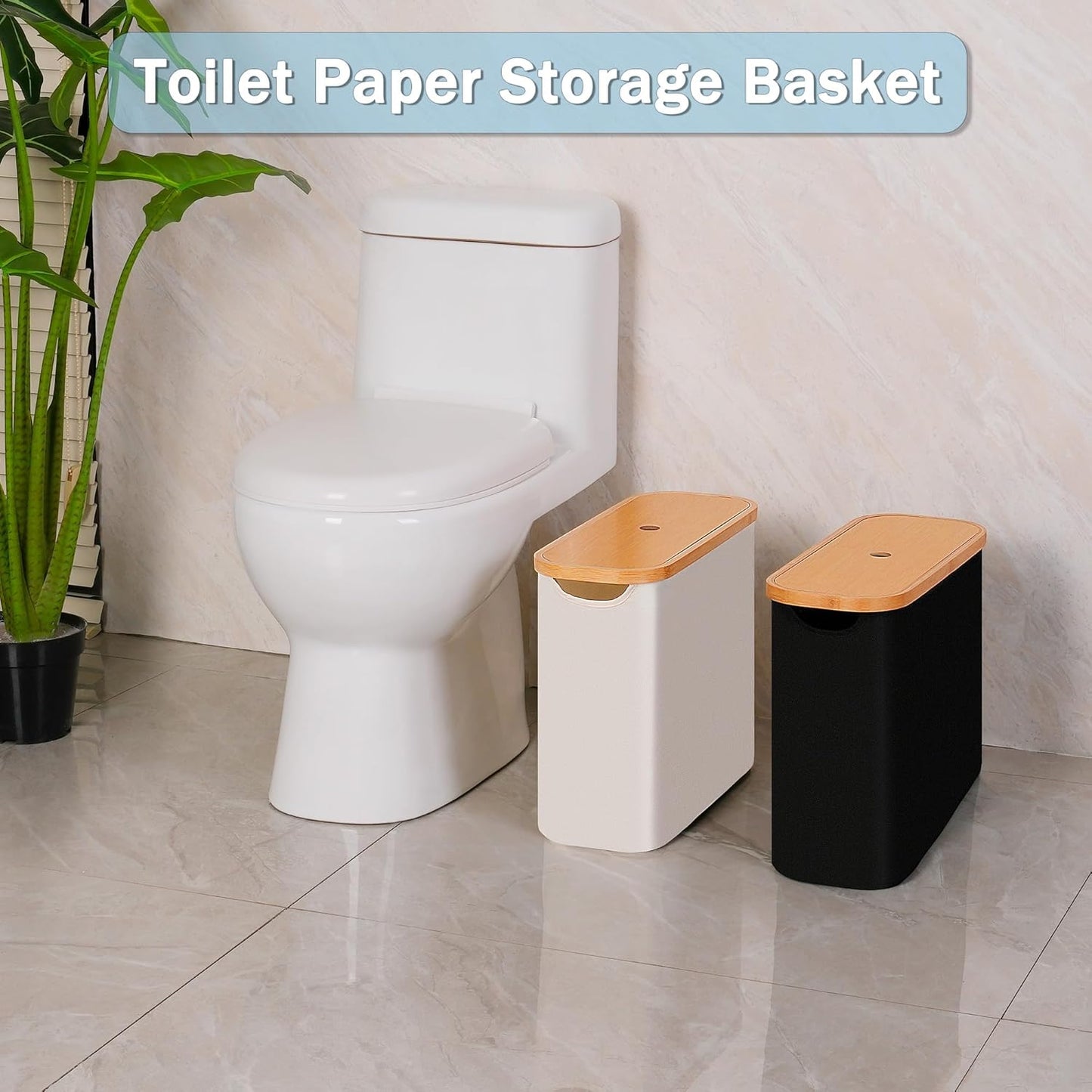 Toilet Paper Basket, Toilet Paper Storage with Lid, Toilet Paper Organizer for Bathroom, Free Standing Toilet Paper Holder with Storage, Beige