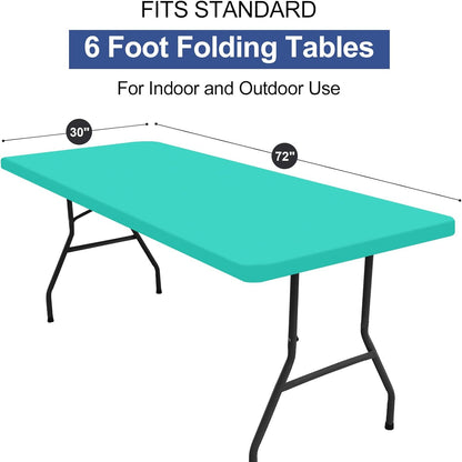 2 Pack 6 Foot Rectangle Elastic Fitted Tablecloth, Waterproof Fabric Table Cover, Washable Polyester Table Cloth for Picnic, Camping, Outdoor (Teal, 30" X 72")