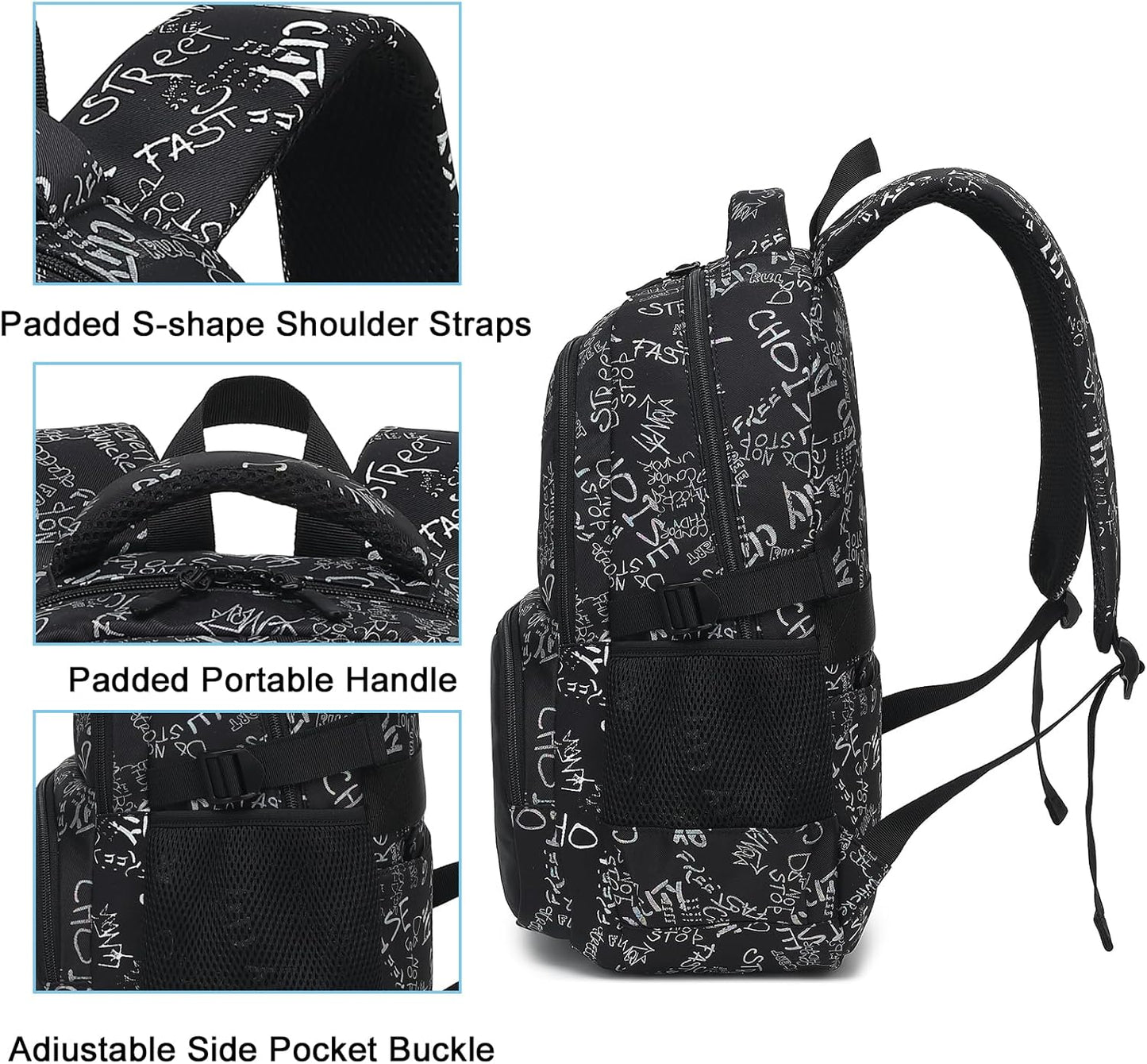 Kids Backpack Boys Camo Bookbag Teens Elementary School Bag Daypack Travel Back Pack Middle School (Grey Letter)