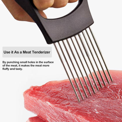 Onion Holder for Slicing, Onion Cutter Vegetable Chopper, Stainless Steel Tomato Slicer Vegetable Cutter for Potato, Avocados, Eggs, Food Slicer Assistant Tool for Fruit Lemon and Meat