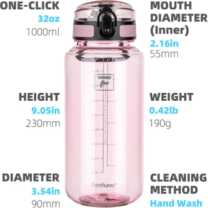 32 Oz Clear Tritan Water Bottle with Chug Lid, Bpa-Free, Wide Mouth, Leak Proof - for Gym, Travel, Home, School, Office (Cherry Blossom)