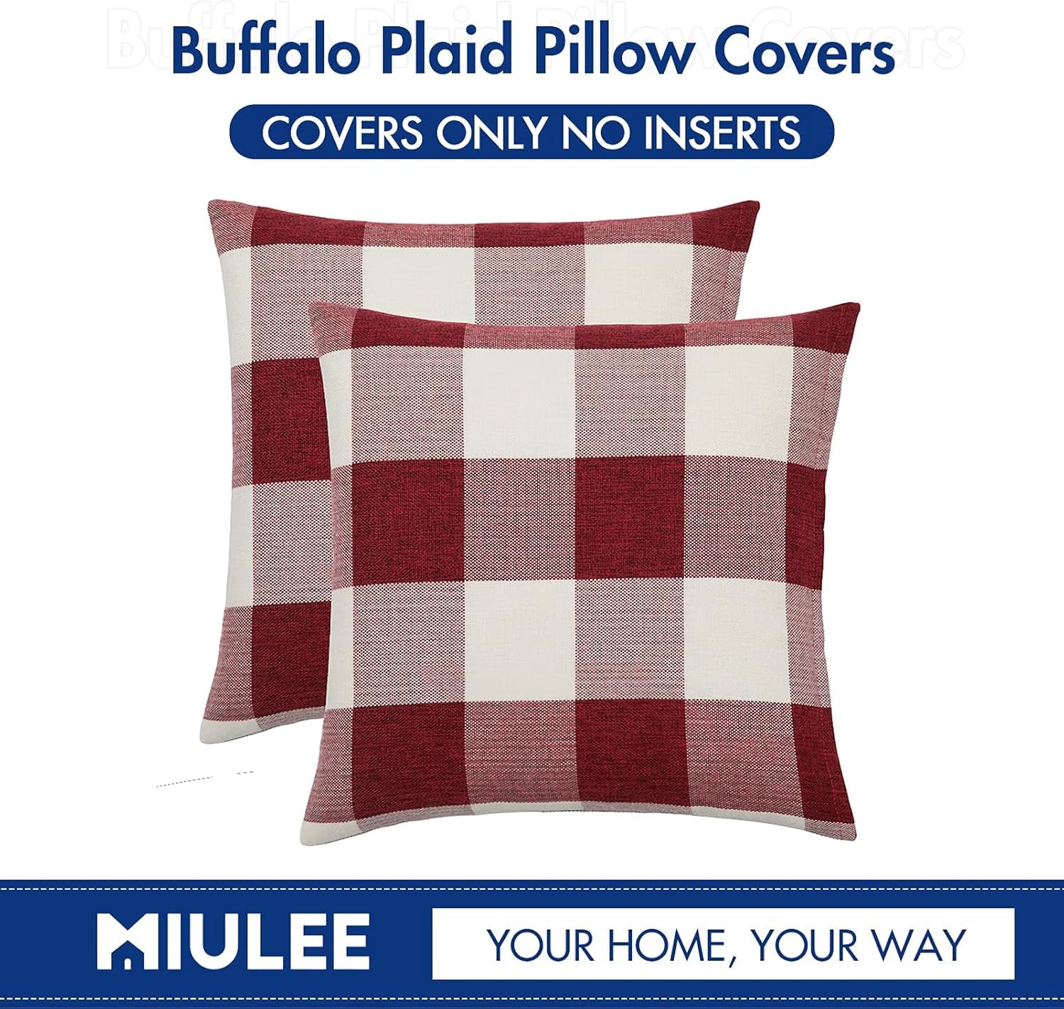 Pack of 2 Christmas Classic Farmhouse Buffalo Check Plaids Linen Soft Soild Decorative Square Porch Throw Pillow Covers Home Decor Cushion Case for Sofa Bedroom 18X18 Inch, White and Red