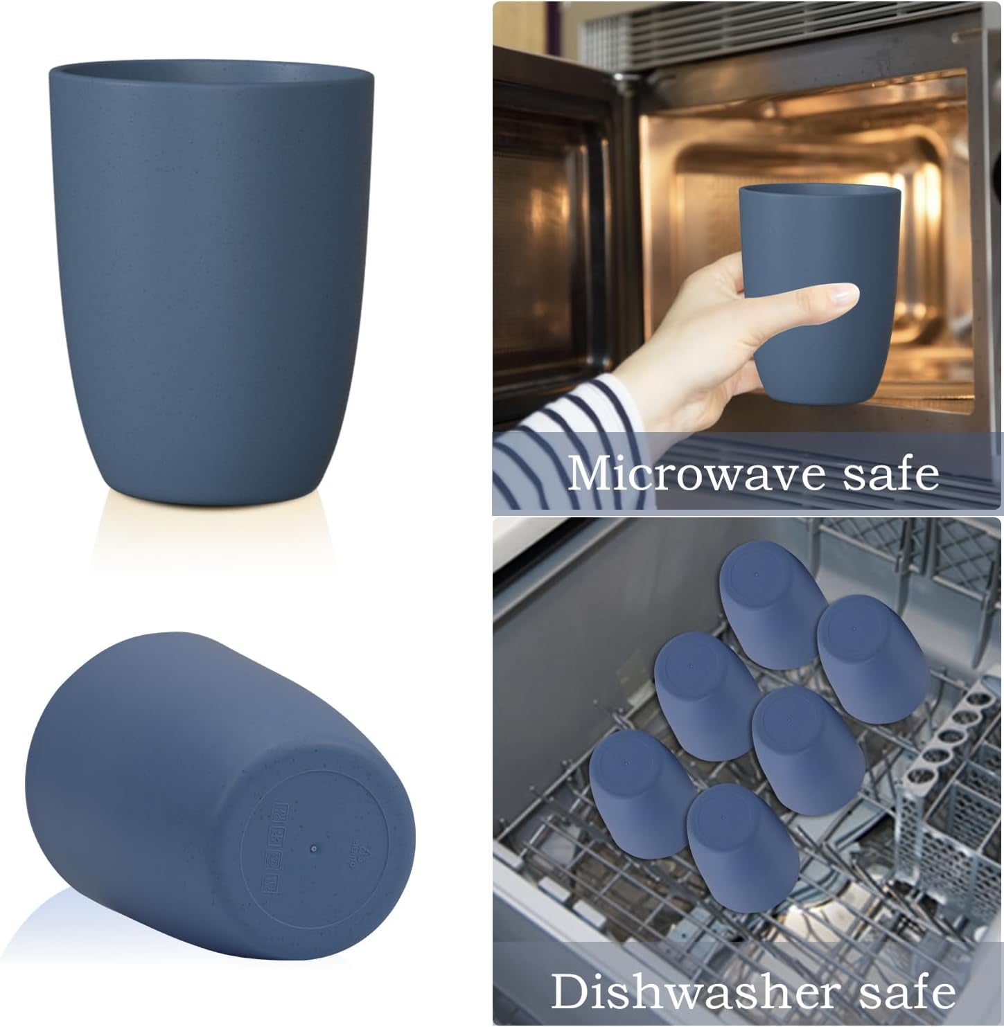 Premium Navy Blue Wheat Straw Drinking Cups - Set of 8, 20 Oz, BPA Free, Dishwasher and Microwave Safe, Durable, Unbreakable, Recyclable