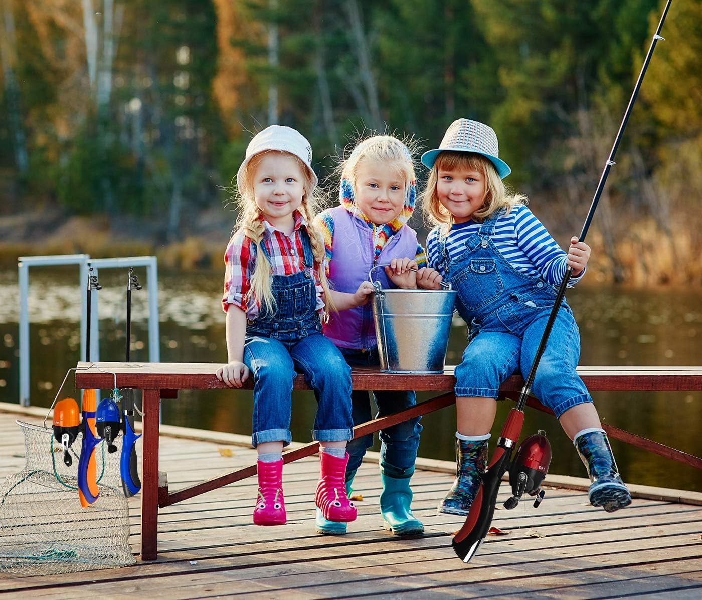 Kids Fishing Pole Set Portable Telescopic Kids Fishing Rod and Reel Combo Kit with Tackle Box for Beginners, Boys,Girls,Youth,Children