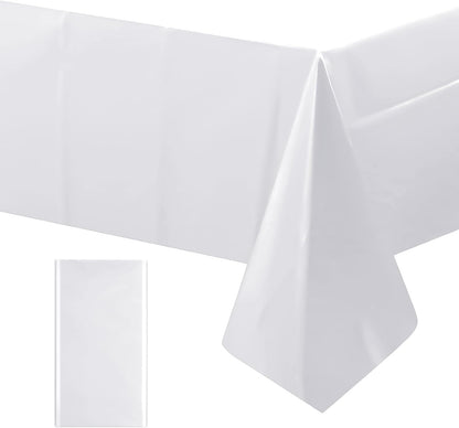 White Rectangle Tablecloth - Heavy-Duty Waterproof Plastic, 54x108 Inches, Stain Resistant Surface Protector for Dining, Parties, Buffets, and Weddings