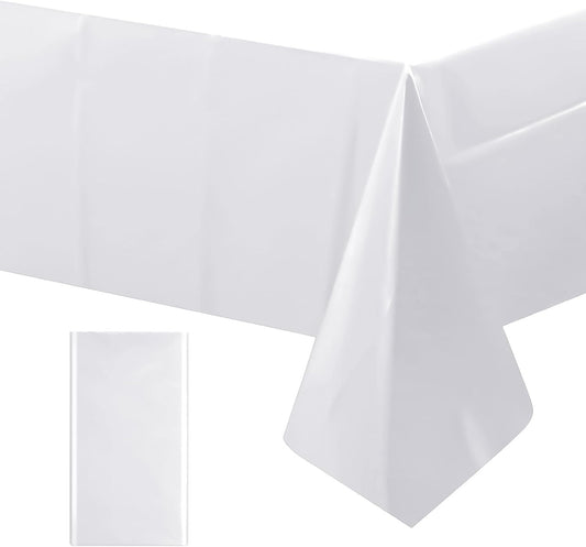 White Rectangle Tablecloth - Heavy-Duty Waterproof Plastic, 54x108 Inches, Stain Resistant Surface Protector for Dining, Parties, Buffets, and Weddings