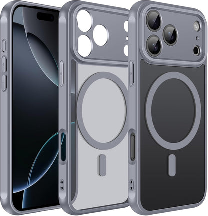 Magnetic Case for Iphone 17 Pro 6.3'' [Compatible with Magsafe] [15 FT Military Grade Protection] Magnetic Charger Case Bumper For, Frosted Translucent Back for Iphone17 Pro- Gray